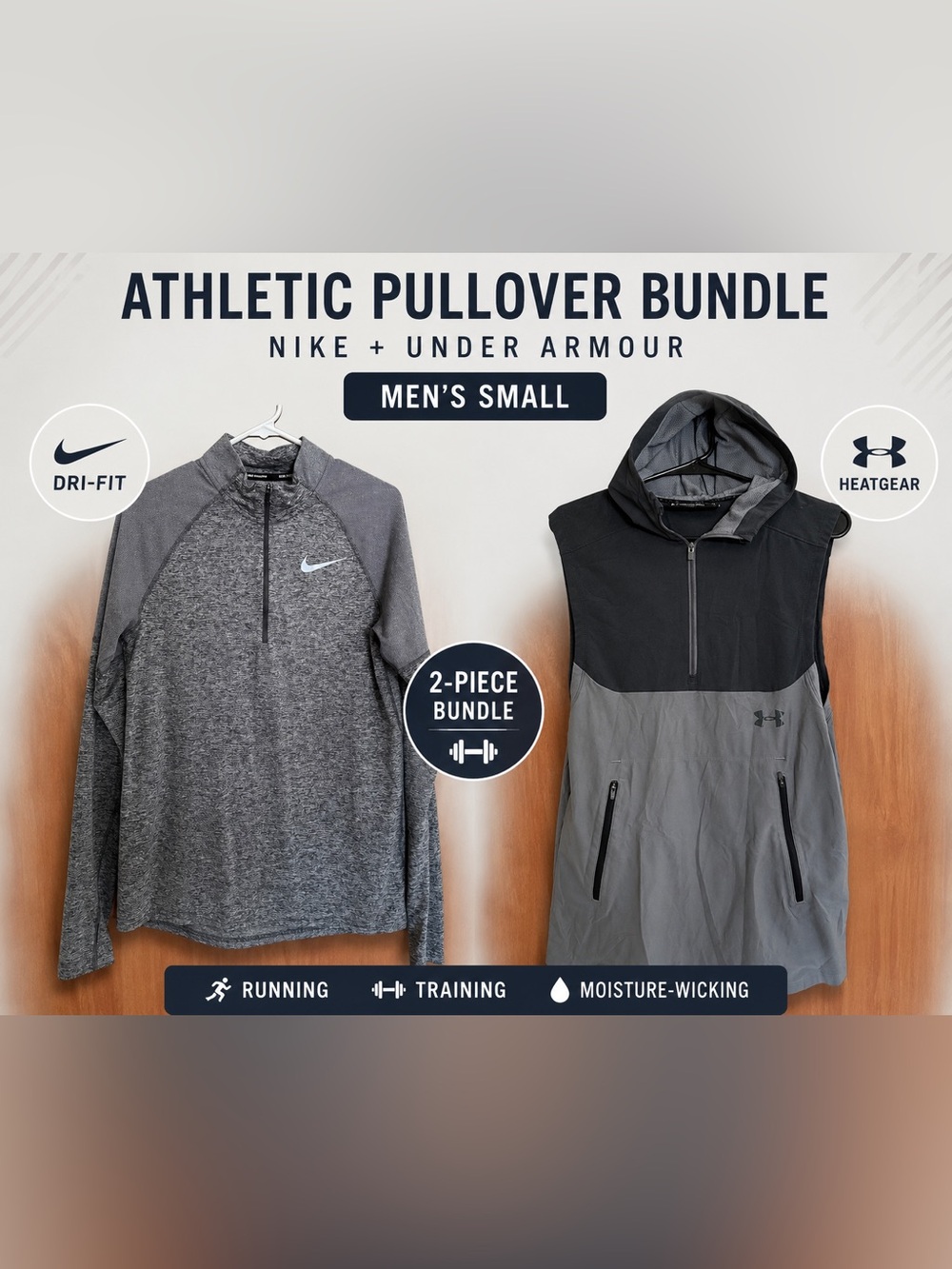 Pair of Nike Dri-FIT + Under Armour HeatGear Men’s Athletic Pullover - 2-Piece